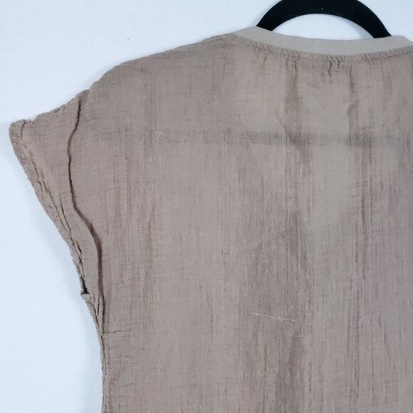 Flax Grinkle Gauze Tunic Top Womens P (4-6) Brown Lagenlook Linen-Blend - Picture 7 of 12